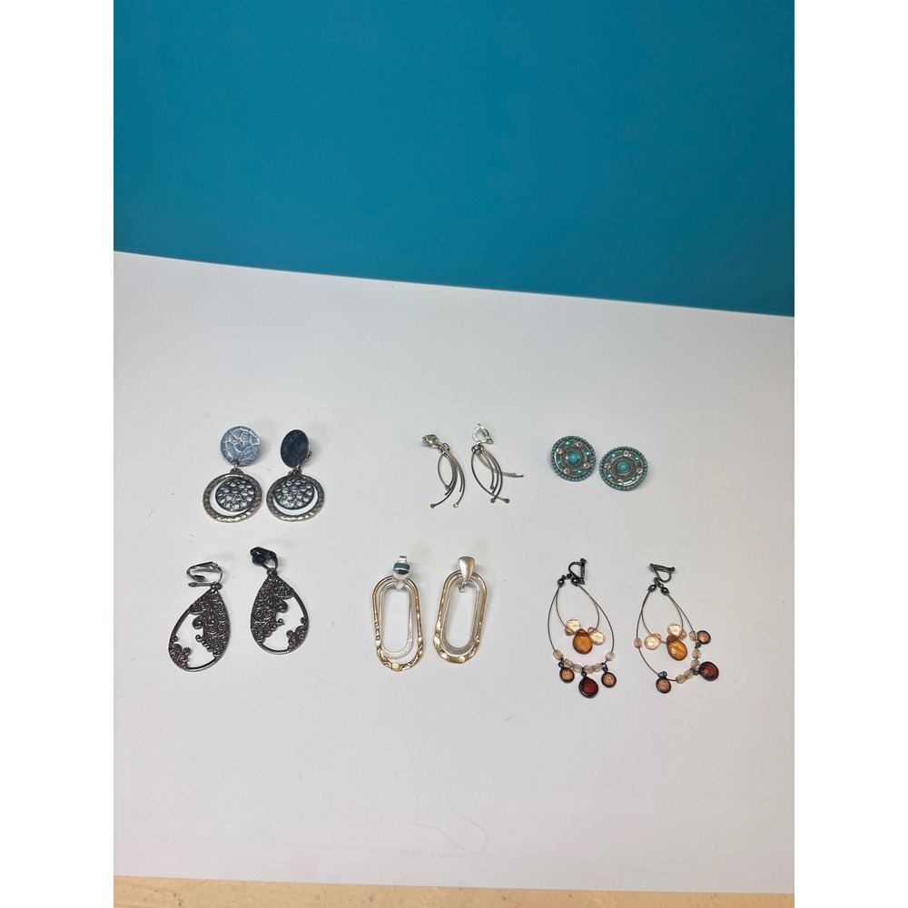 Mixed Lot 6 Pairs Vintage Style Clip On Earrings Boho Filigree Beaded Statementβ